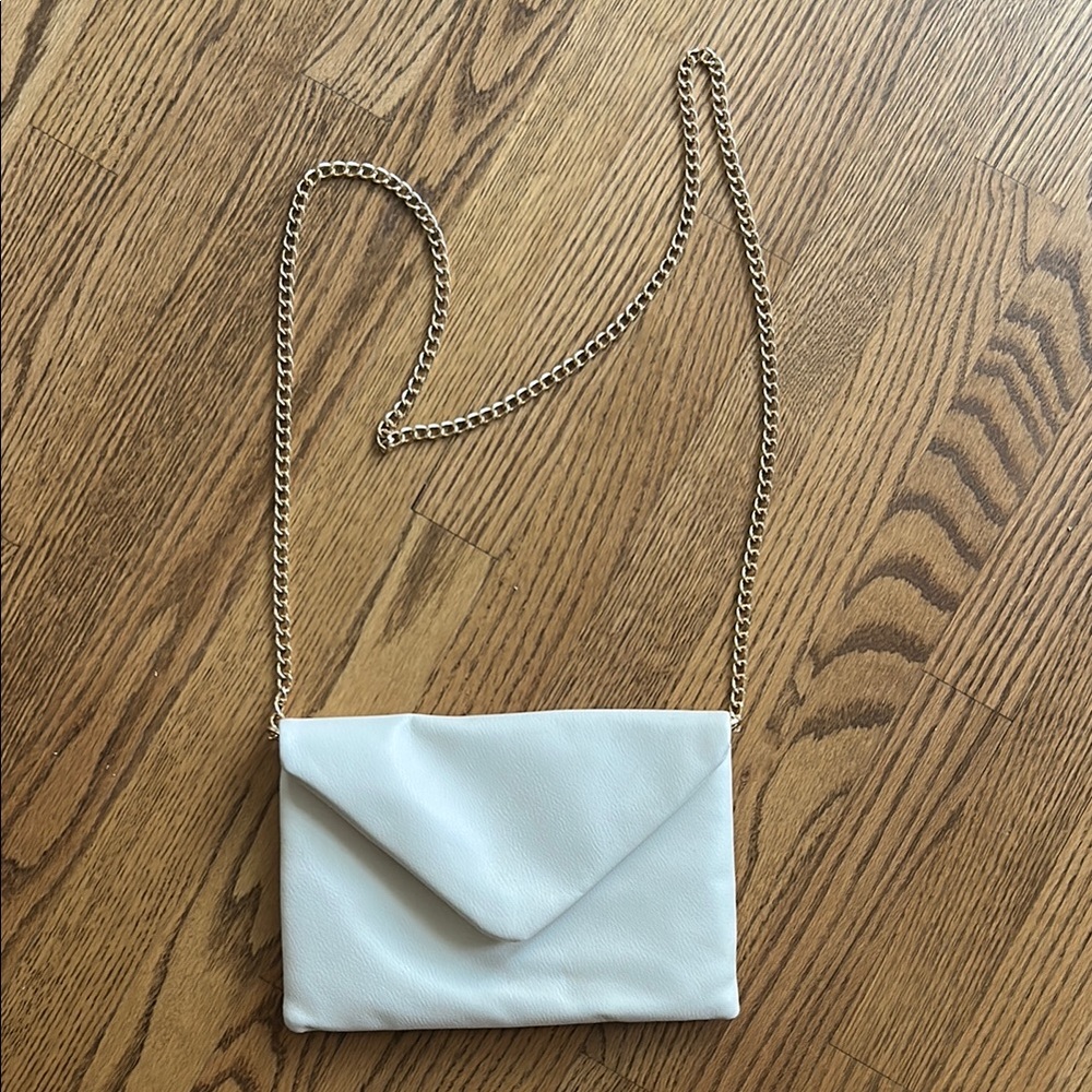 A New Day White and Gold Clutch with Chain Strap